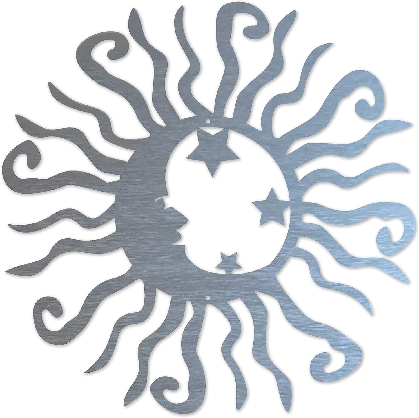 Riverside Designs Wacky Solar Moon Metal Wall Art Steel Outdoor Decor | Heavy-Duty and Waterproof | Made in USA (Silver, 24L x 24W)