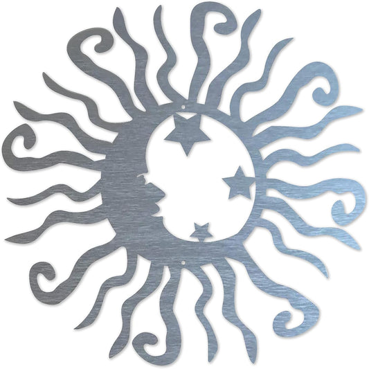 Riverside Designs Wacky Solar Moon Metal Wall Art Steel Outdoor Decor | Heavy-Duty and Waterproof | Made in USA (Silver, 36L x 36W)