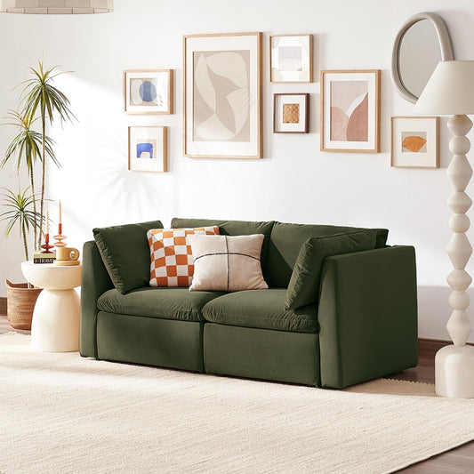 mopio Oversized Modular Sectional Sofa with Fully Removable Covers and Storage, Convertible U, L-Shaped and Sleeper Sectional, Modern Couches with Ottoman Chaise (Olive Green Velvet, Loveseat)