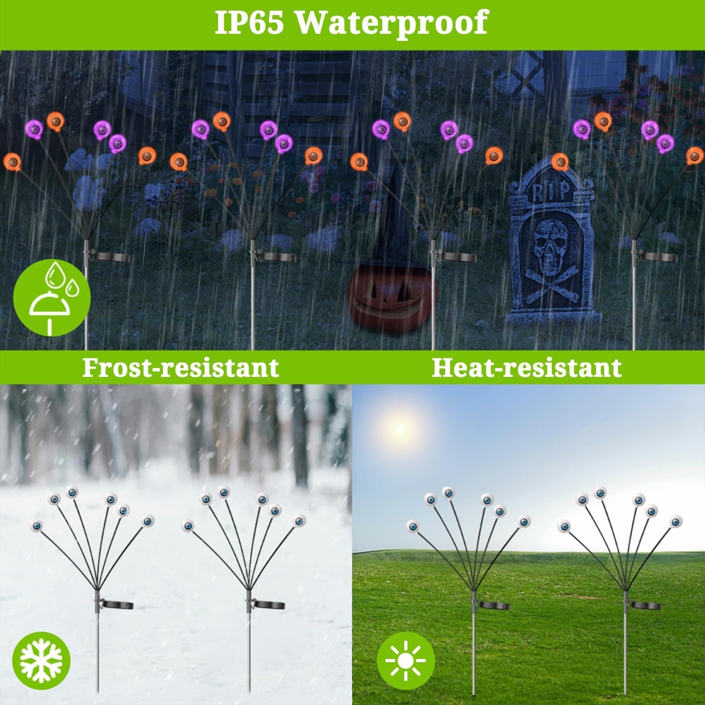 VOTTGO Halloween Solar Lights Outdoor, 8 Pack 48LED Scary Solar Eyeball Pathway Lights, 2 Modes Waterproof Swaying Solar Firefly Lights for Garden Yard Pathway Halloween Decorations, Purple + Orange