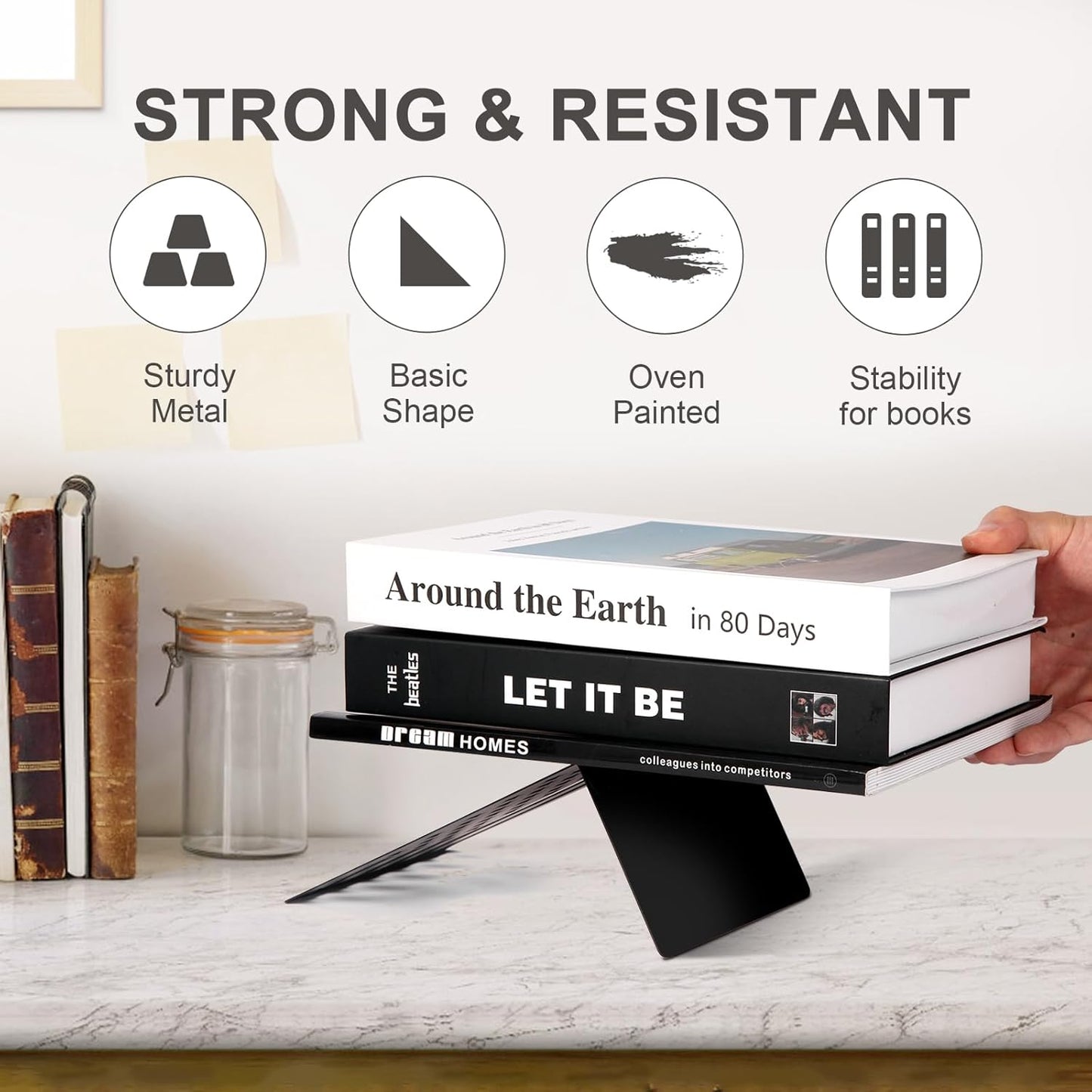 Metal Bookends for Bookshelves and Magazines - Strong Heavy Duty Book Dividers for Home, Office and School