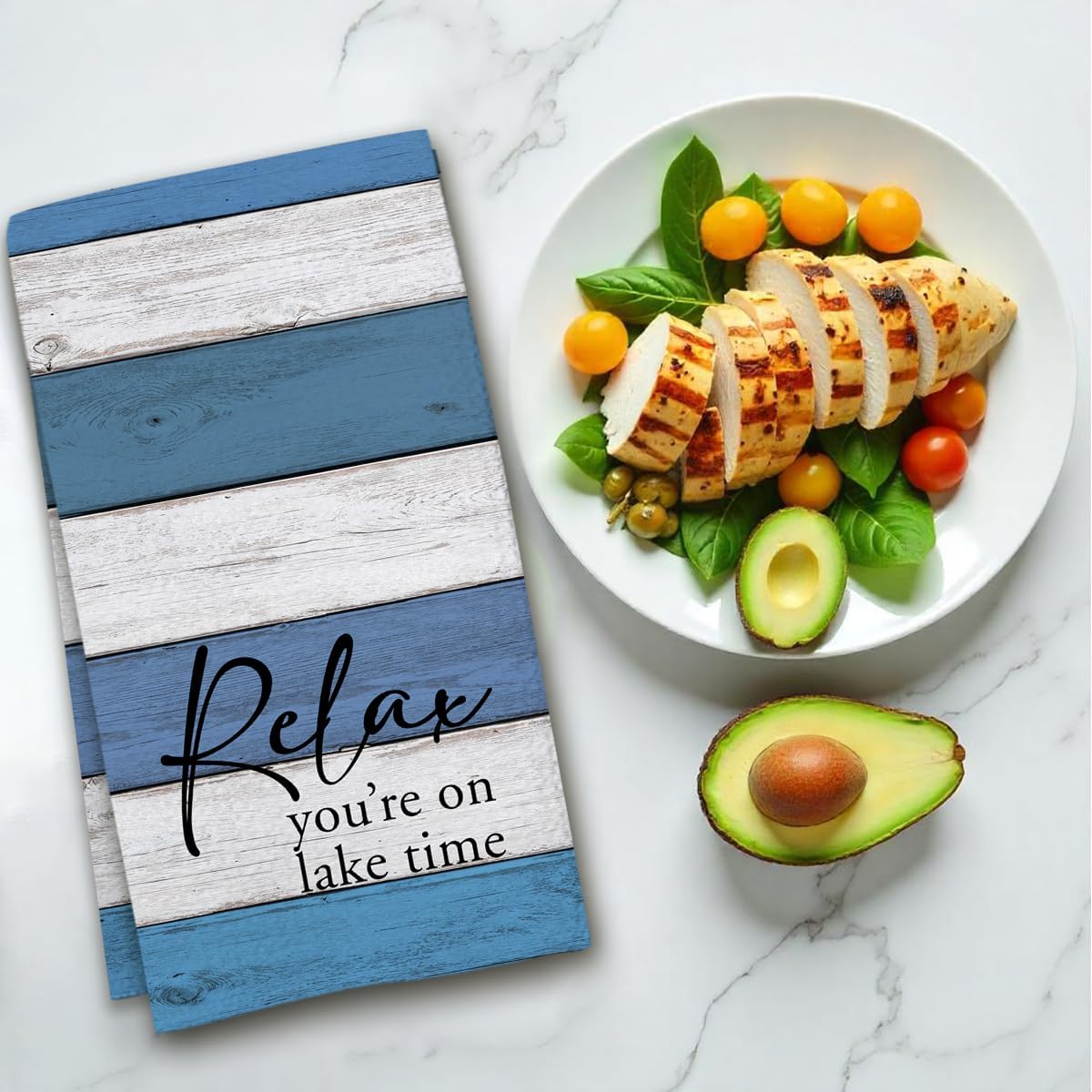 Lake House Dish Towel, Waffle Weave Microfiber Kitchen Cloth, Rustic Lake Decor for Home, Nautical Bathroom Accent, Lakehouse Gift Idea for Cottage Cabin Vacation Retreat - A03