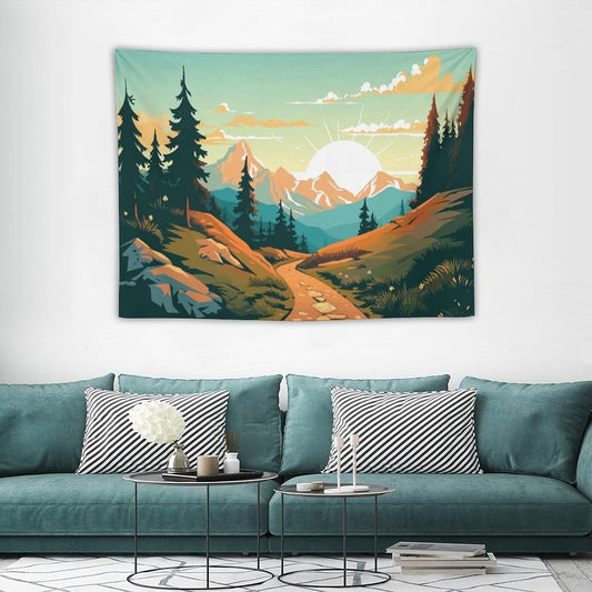 HZOHNAGO Mountain Tapestry Forest Mountain Sunrise Road Pattern Printed Wall Tapestry Wall Hanging for Bedroom Living Room Dorm 40" W x 30" H