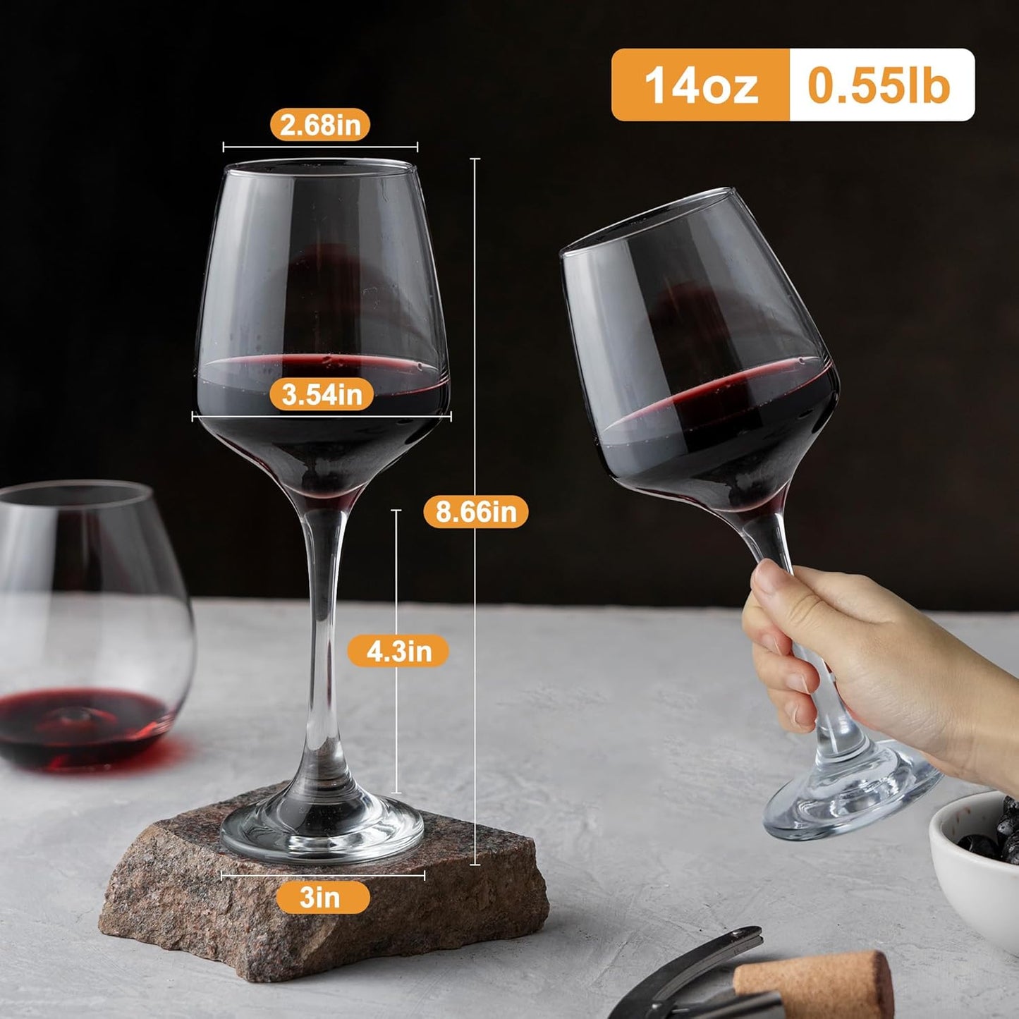 Clear Wine Glasses Set of 6-14oz Long Stem Wine Glass, Pretty Crystal Glassware, Hand Blown Goblets Drinkware, Unique Stemware Wine Glass Holiday Gift Set