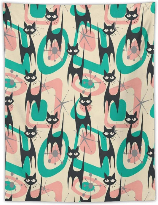 ICMOLYYENLO Boho Medieval Cat Tapestry, Abstract Atomic Starburst Geometric Aesthetic Art Wall Hanging For Bedroom Living Room Dormitory 30x40 Inches