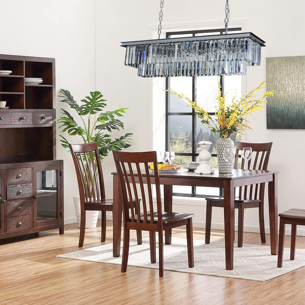 Luxury Chrome Rectangular Crystal Chandeliers Lighting Modern Pendant Ceiling Lights Rectangle Chandelier Lamp Fixture 8-Lights for Dining Room Kitchen Island