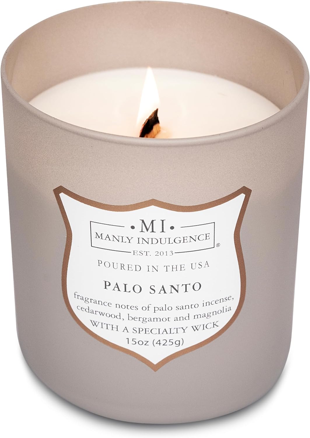 Manly Indulgence Palo Santo Scented Candles for Men, 15 oz Wooden Wick, Premium Soy Blend Wax, 60H Burn, Candles for Home Scented - Made in The USA