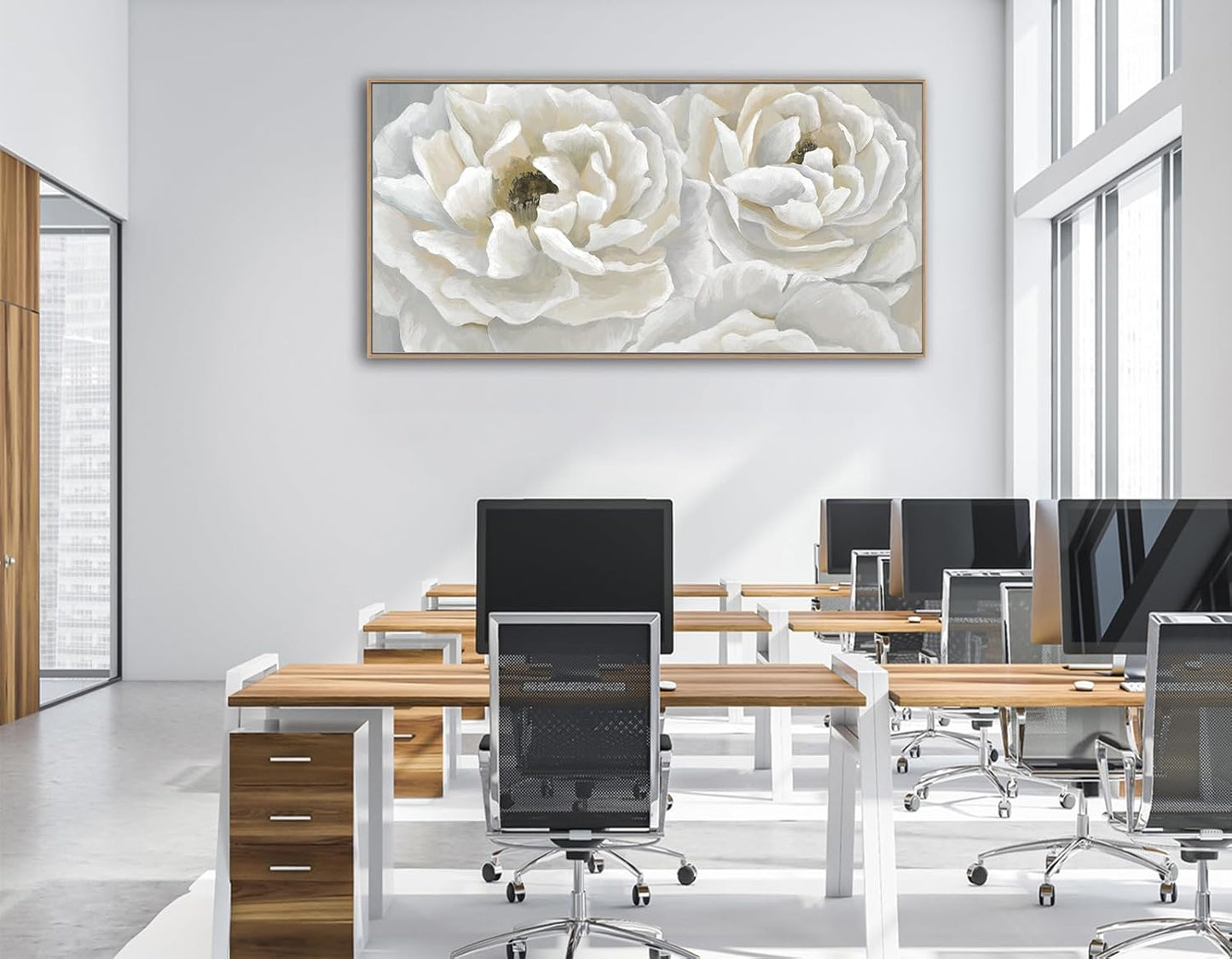 arteWOODS Cream White Flowers Framed Wall Art - Soft Peony Pictures for Wall Decor Elegant Blossom Flower Painting Artwork Botanical Prints for Living Room Home Office Wall Decoration 29" x 58"