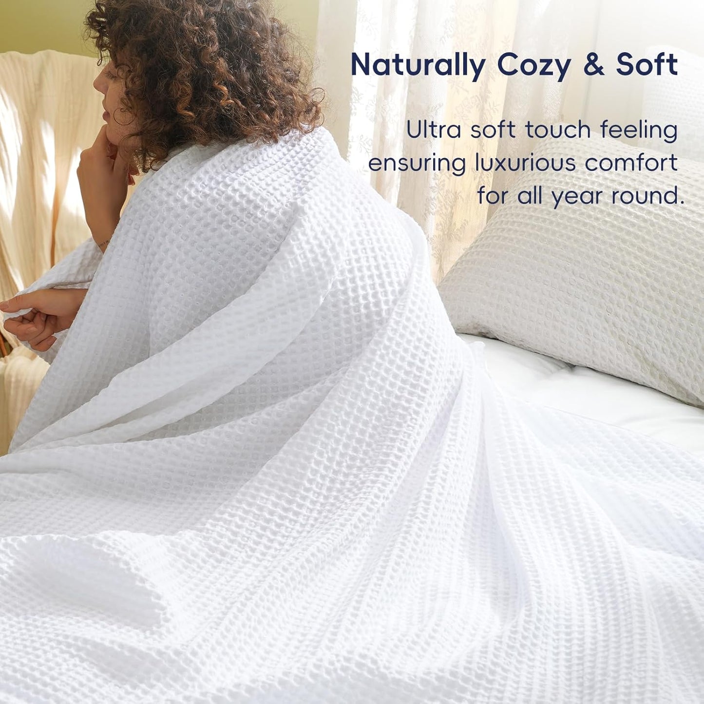 PHF Ultra Soft Waffle Weave Blanket Twin Size 66"x 90"- Washed Lightweight Breathable Cozy Woven Blanket for Bed - Aesthetic Decor for Couch Bedding Sofa Home Car - White