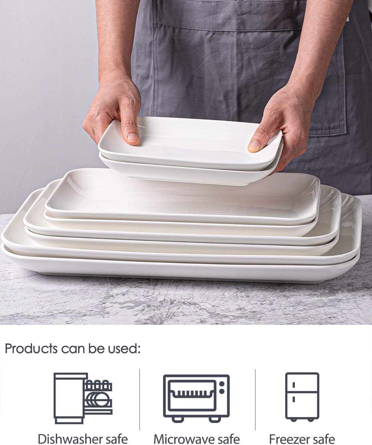 DELLING Large Serving Platter Set 16/14/12inch Large Serving Tray - Rectangular White Serving Trays for Party, Sushi, Oven Safe Dinnerware Set of 3, White