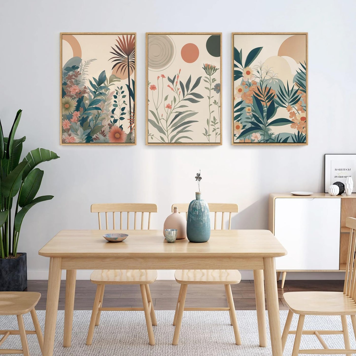 Marllifenney Orange Boho Plants Canvas Wall Art Abstract Botanical Poster Set of 3 Modern Nature Wall Decor Floral Prints Painting Picture for Living Room Bedroom Kitchen Office 12x16in Unframed