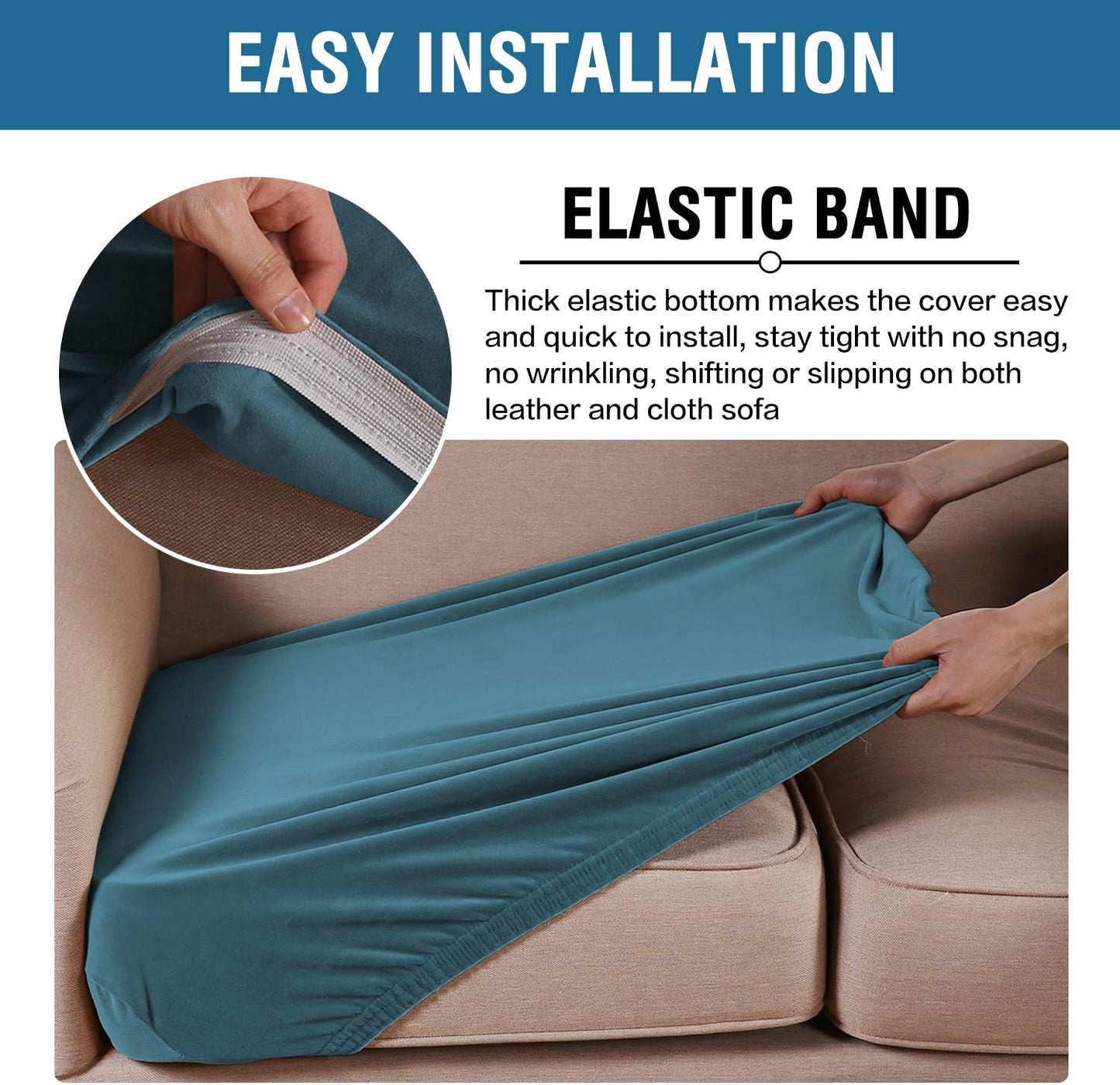 H.VERSAILTEX Velvet Stretch Couch Cushion Cover Plush Cushion Slipcover for Chair Loveseat Sofa Cushion Furniture Protector Seat Cushion Sofa Cover (2 Piece Large Sofa Cushion Covers, Peacock Blue)