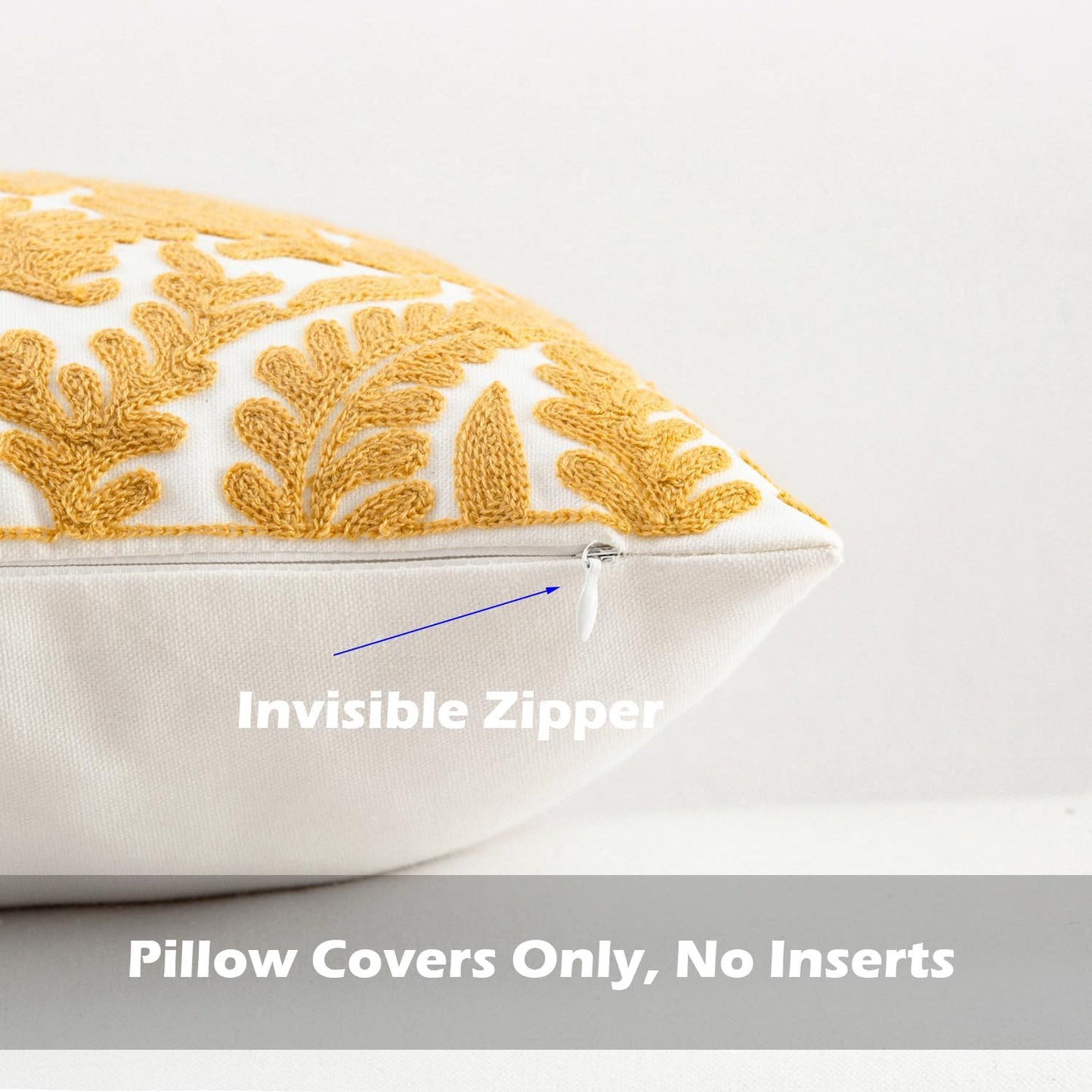 HWY 50 Mustard Yellow Decorative Throw Pillow Covers 18x18 Inch (1 Piece), Embroidered Cotton Farmhouse Cushion Cover Pillow Case for Sofa Couch Living Room Bed Bedroon, Floral Branches