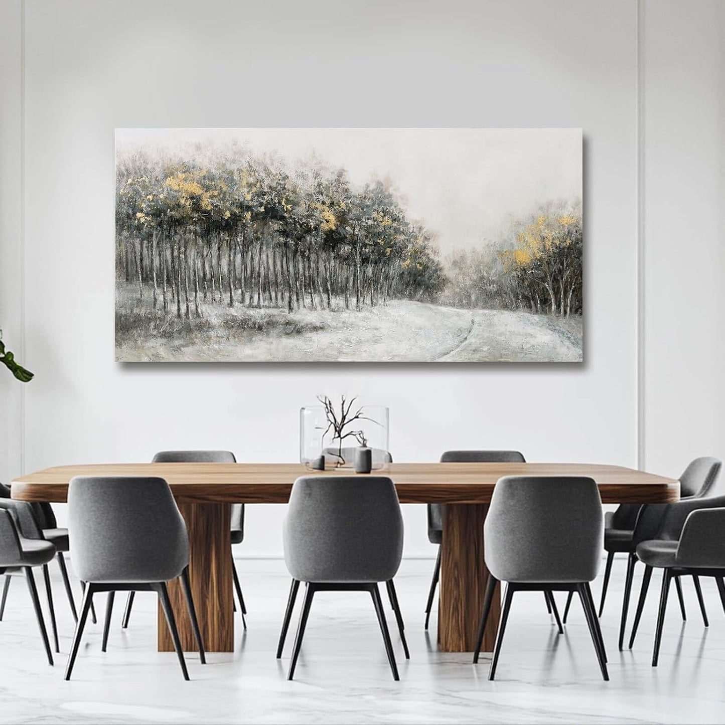 CHUDANHAO Large Landscape Wall Art Canvas Picture Green and Gold Tree Paintings Contemporary Wall Prints for Living Room Office 29x58 Inch Neutral Room Decor