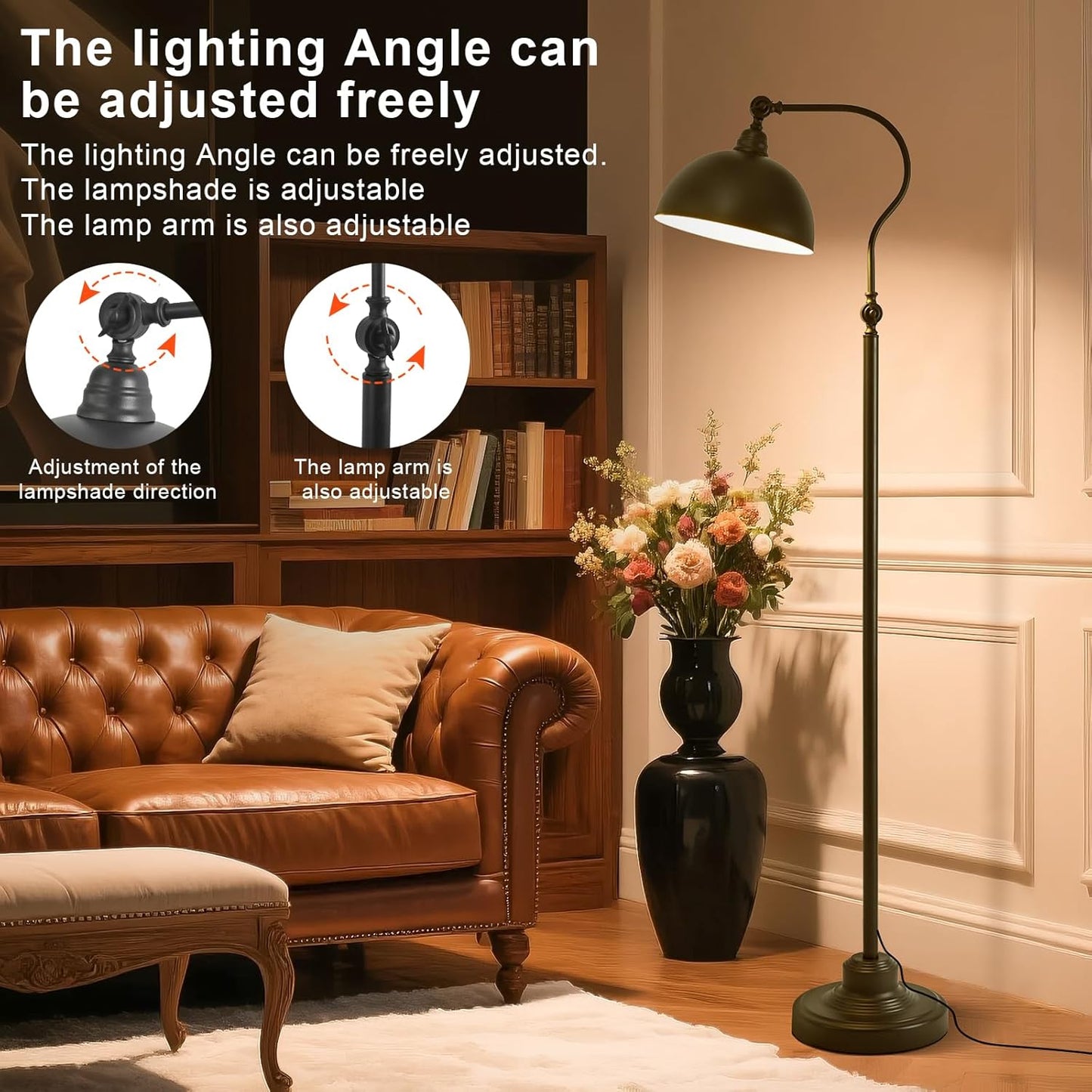 Bright Reading Floor Lamp with Remote Control and Bluetooth Dimming,Rustic Vintage Living Room Bedroom Bedside Office Study Library Adjustable Black Standing Warm Lights, Mid Century Modern Home Decor