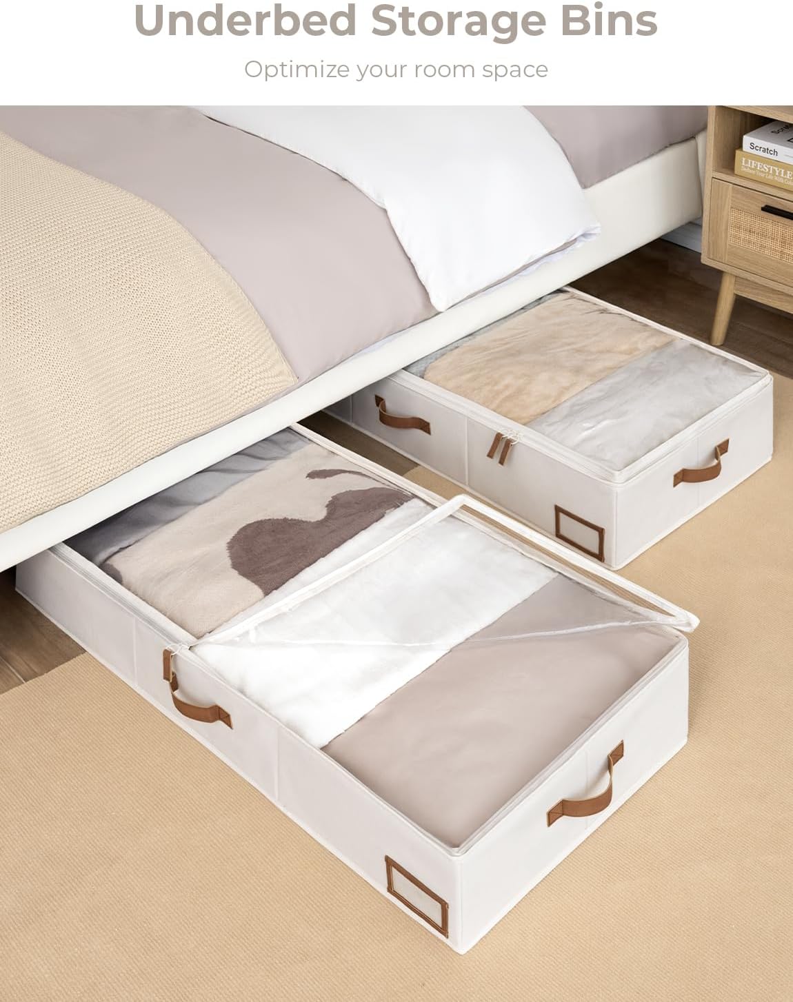 StorageWorks Extra Large Under Bed Storage Containers with Handles and Label Holder, 2 Pack Ultra-thick Fabric Underbed Bins, Closet Organizer for Clothes, Blankets, Sweater