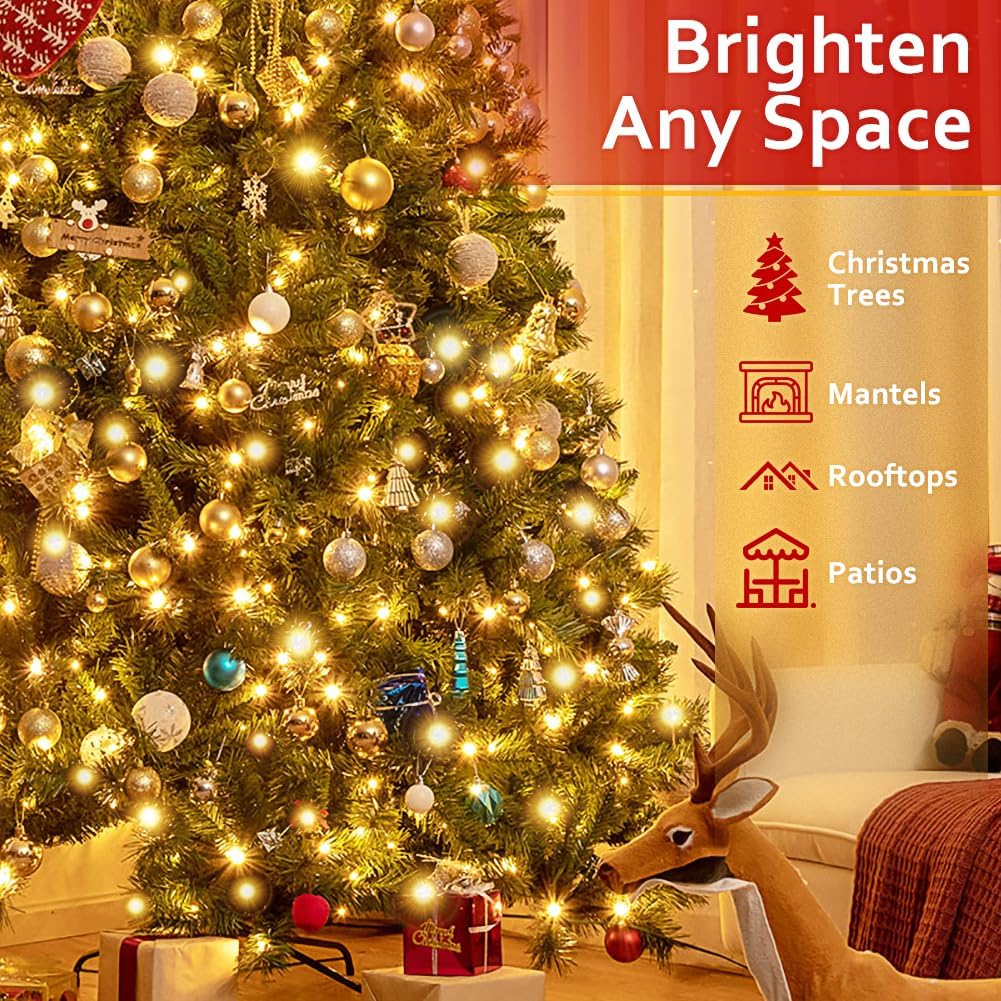 300 LEDs Warm White Christmas Lights 100ft Outdoor Indoor,Plug in Christmas Tree Lights,Green Wire LED String Lights for Home Decor Holiday Party Wedding