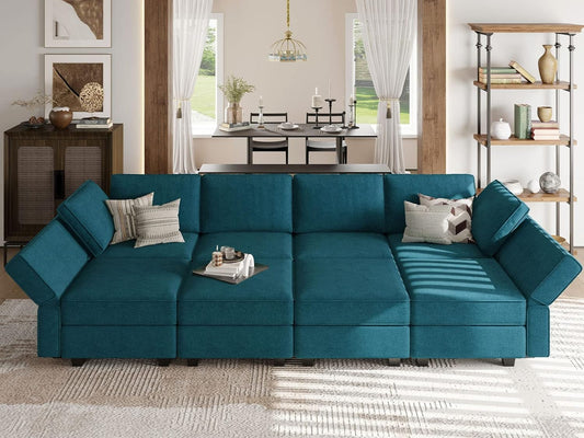 Belffin Modular Sectional Sleeper Sofa Bed Convertible Sectional Couches for Living Room. Peacock Blue Couch