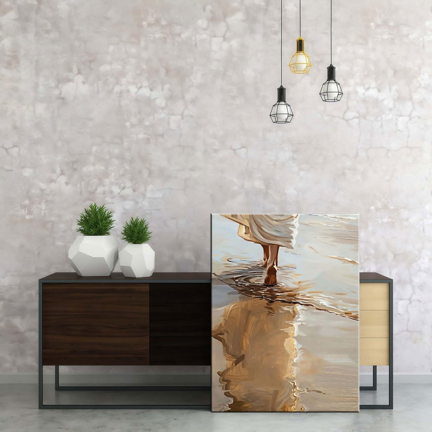 Framed Jesus Walking on the Beach Christian Religious Coastal FaithWall Art Decor Canvas Print Poster Gallery Picture Artwork for Living Room Bedroom 12x16 Inch Ready to Hang