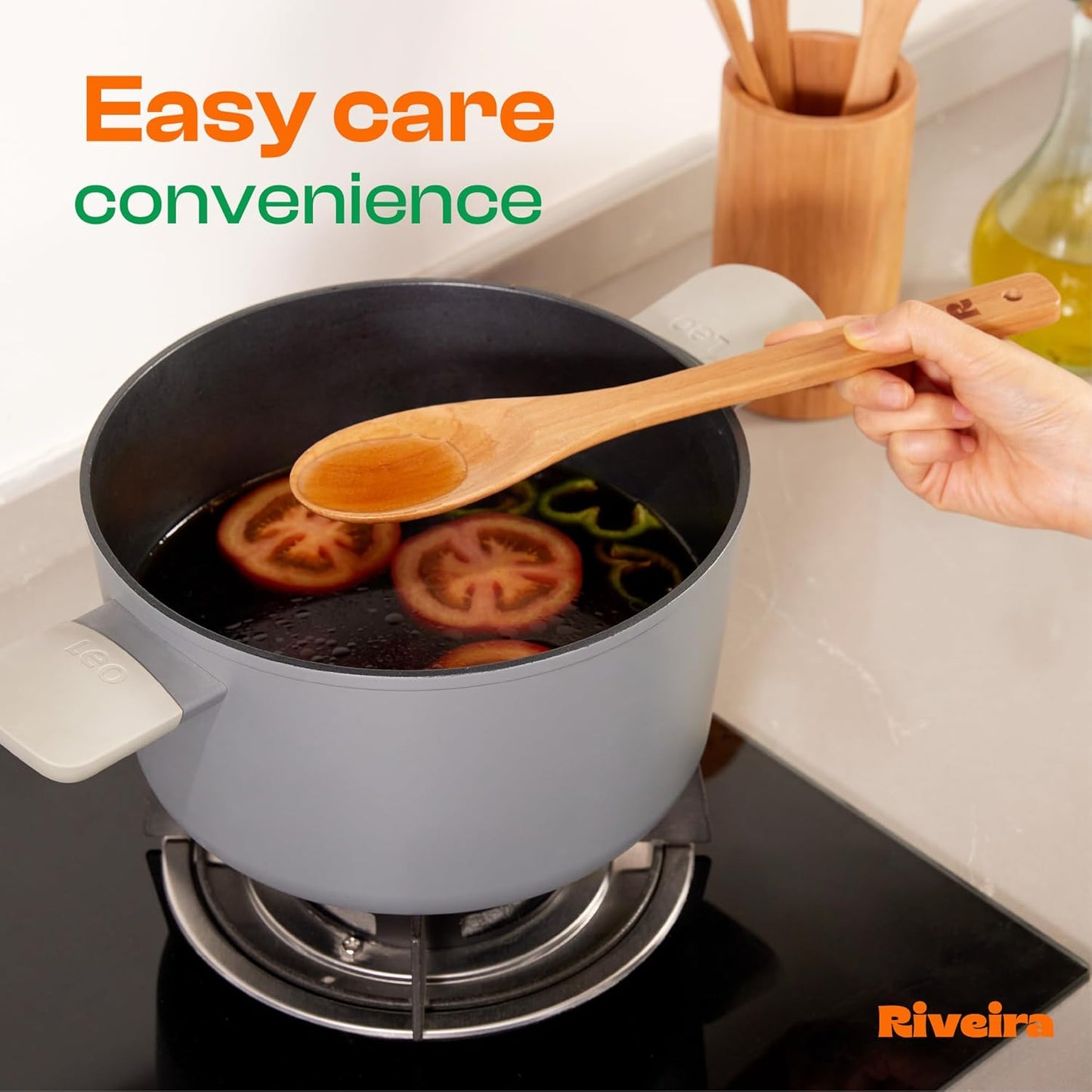 Riveira Cherry Wooden Spoons for Cooking Set of 3 – Natural Cherry Wooden Cooking Utensils, Wooden Spatula, Wooden Spoon - Premium Quality Wooden Utensil Set for Non-Toxic Cooking