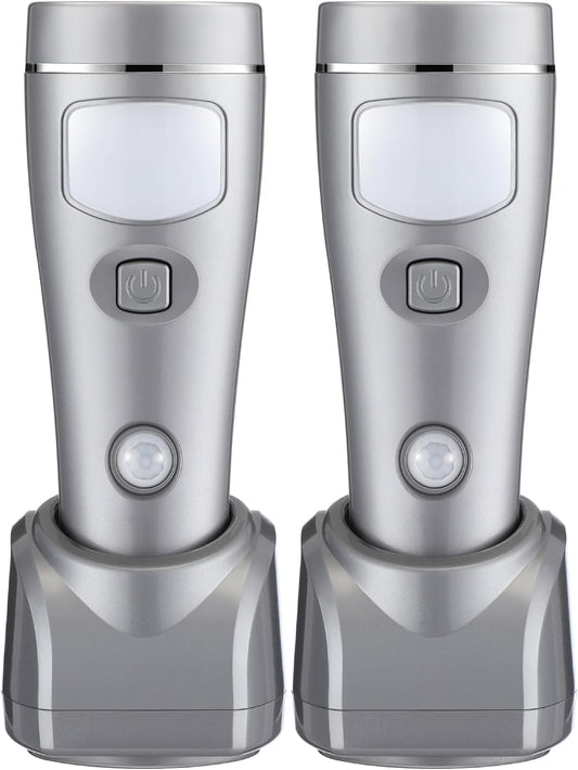 Enhon 2 Pack 4 in 1 LED Emergency Lights for Home Power Failure, Rechargeable Plug in Flashlight Motion Sensor Night Light, Automatic Turn On Power Outage Light for Home Hurricane Supplies