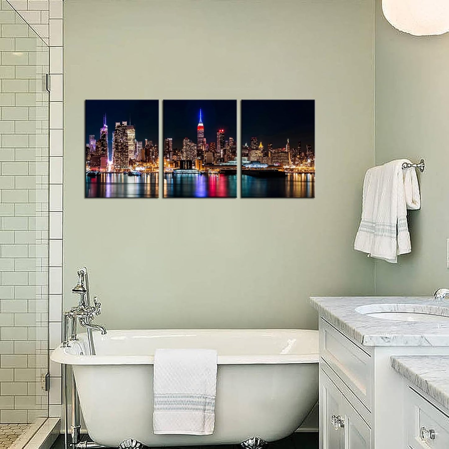 Biuteawal New York City Canvas Wall Art Manhattan Skyline Night View Picture Painting Modern Giclee Canvas Prints Home Office Living Room Wall Decoration