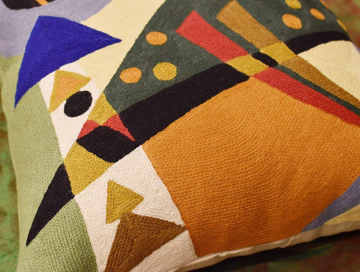 Kandinsky Modern Pillow Cover | Green Abstract Pillows | Modern Outdoor Pillows | Mid Century Chair Cushions | Handmade Wool Size 18x18