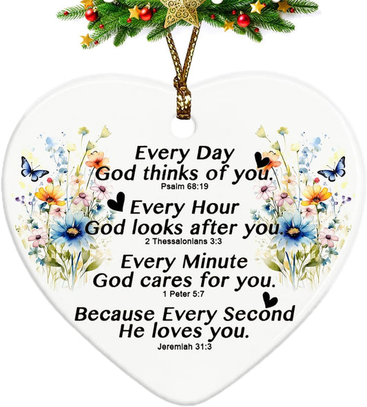 Inspirational Christian Gifts for Women Girls, Bible Verses Floral Ceramic Christmas Ornament Keepsake Sign Heart Plaque, Religious Gifts