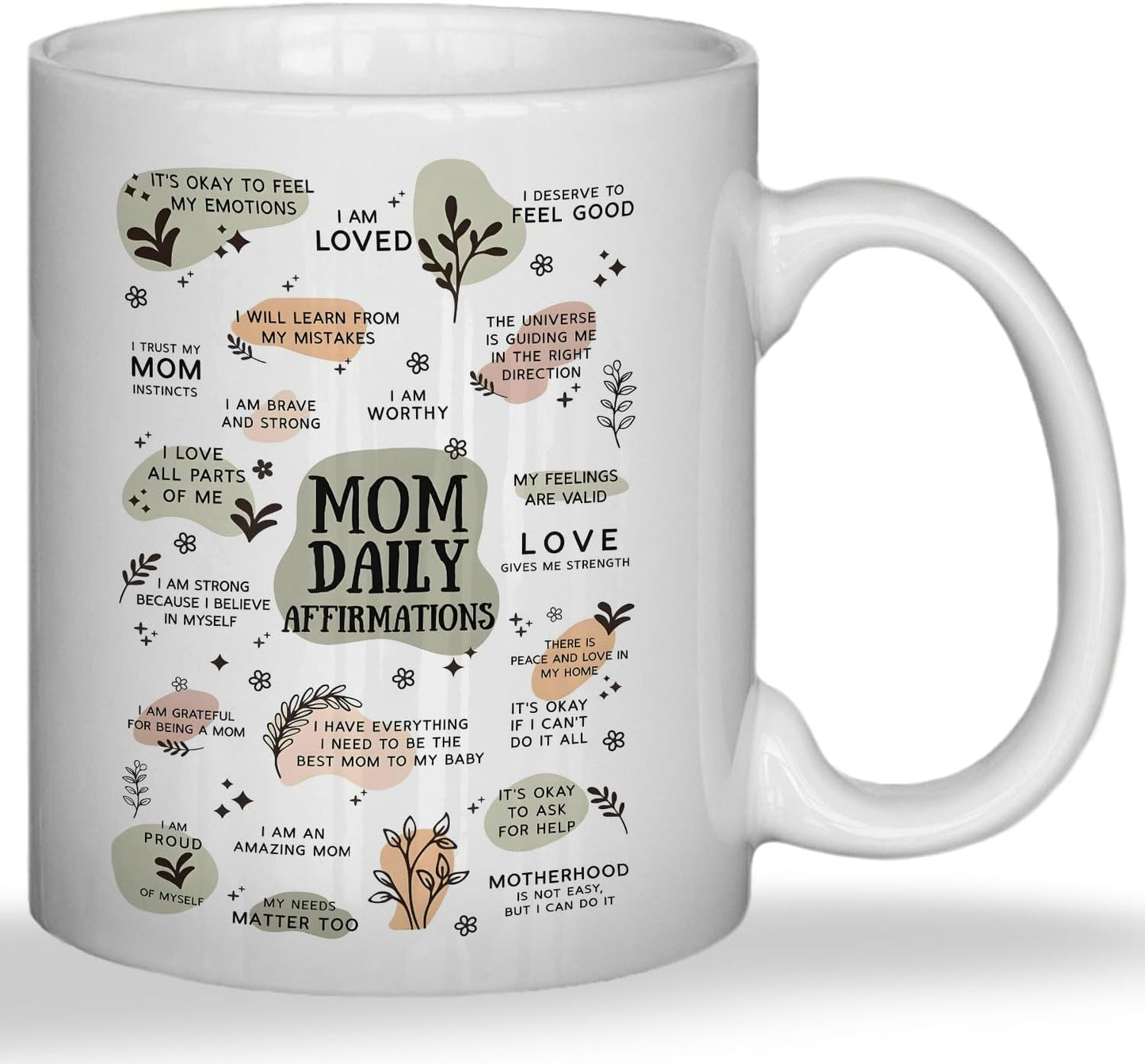 JINYO Boho Floral Mom Coffee Cup, Mother's Day Mugs Cups, Mother Birthday Gifts from Daughter Son, Mom Daily Affirmation Ceramic Coffee Tea Mug 11 oz