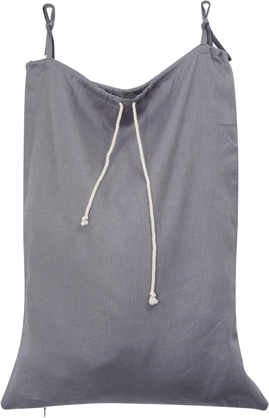 Linen Hanging Laundry Bag, Over The Door Laundry Hamper for Dirty Clothes, Drawstring Closure with Bottom Zipper, Gray