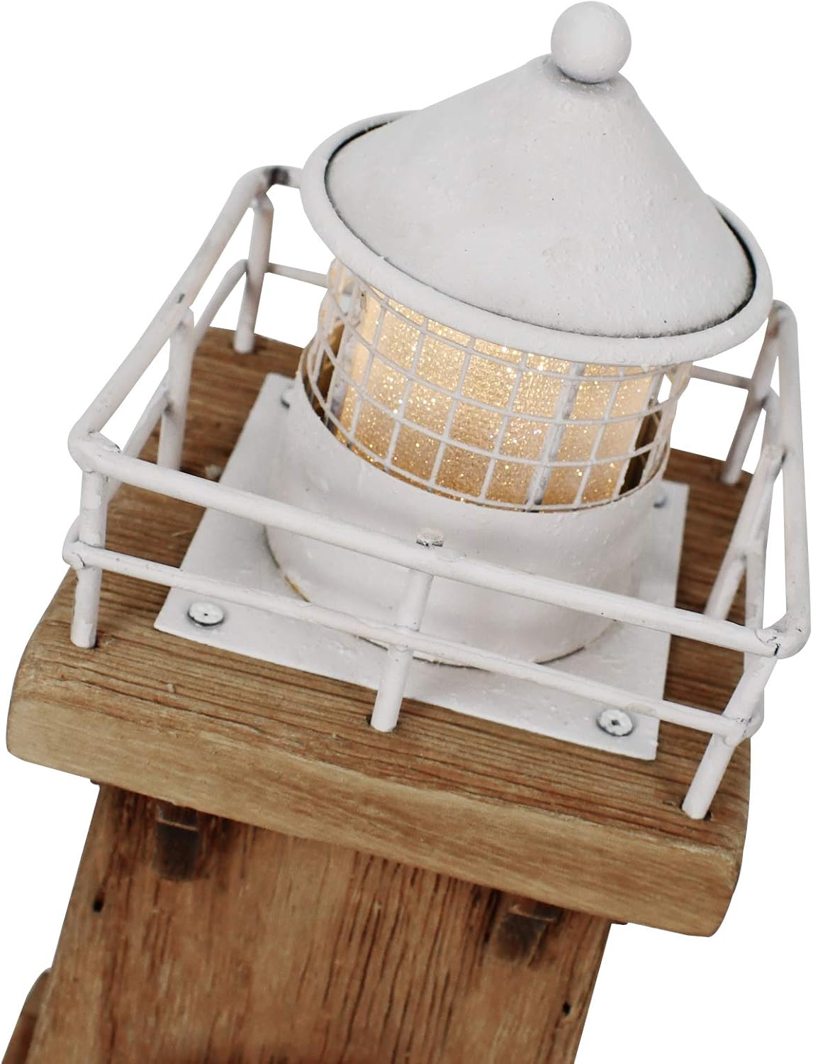 Linfevisi Wood Lighthouse Decor Rustic LED Light House Decor Wooden Decorative Nautical Lighthouse Statue Coastal Beach Themed Lighthouse Handcrafted Tabletop Decoration Home Bathroom (13.78")