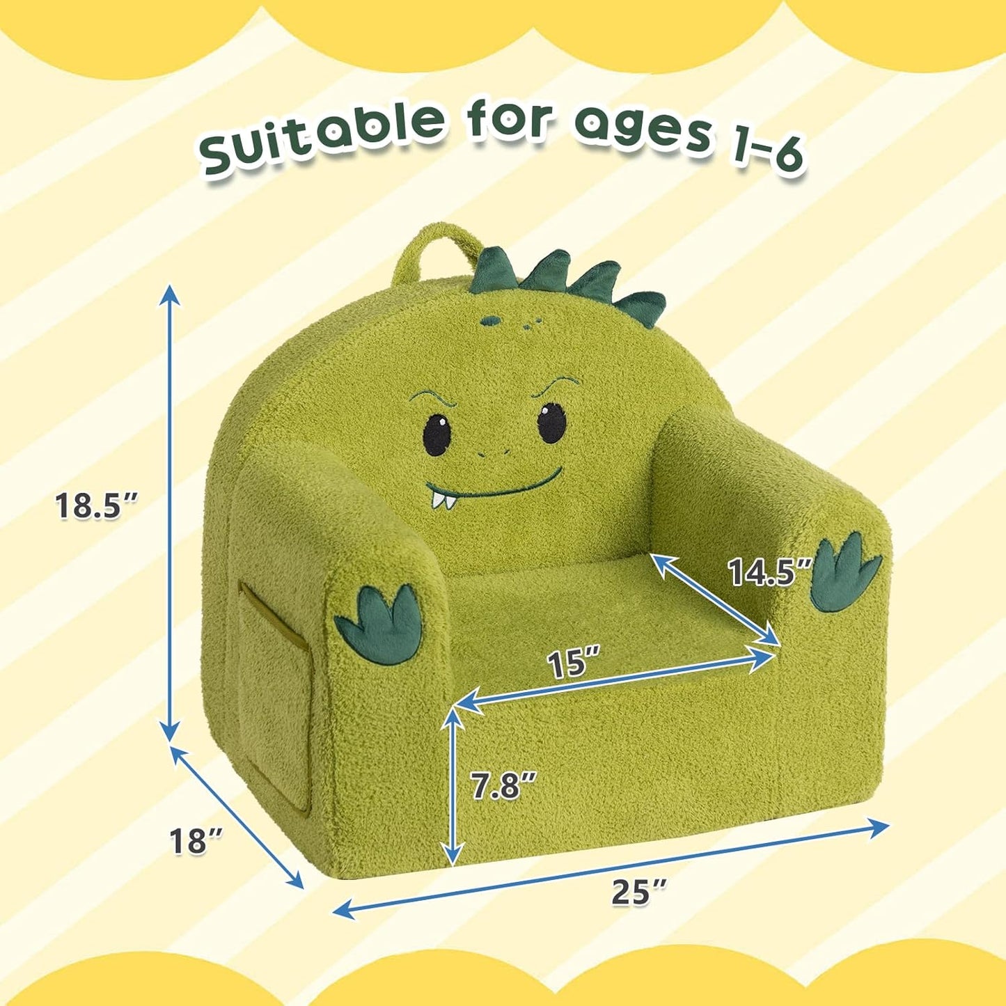 ALIMORDEN Animal Series Kid's Chair, Ultra-Soft Comfy Foam Filled Toddler Sofa Chair, Cute Animal-Shaped Design Toddler Couch, Lightweight Birthday for Baby Boys & Girls (Dinosaur)