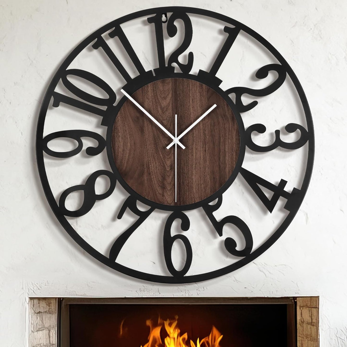LEIKE 32" Oversized Large Wall Clocks,Silent,Non Ticking,Battery Operated Modern Round Big Wood Decorative Metal Wall Clock for Living Room, Bedroom,Kitchen,Farmhouse,Office Decor - Black,32 Inch