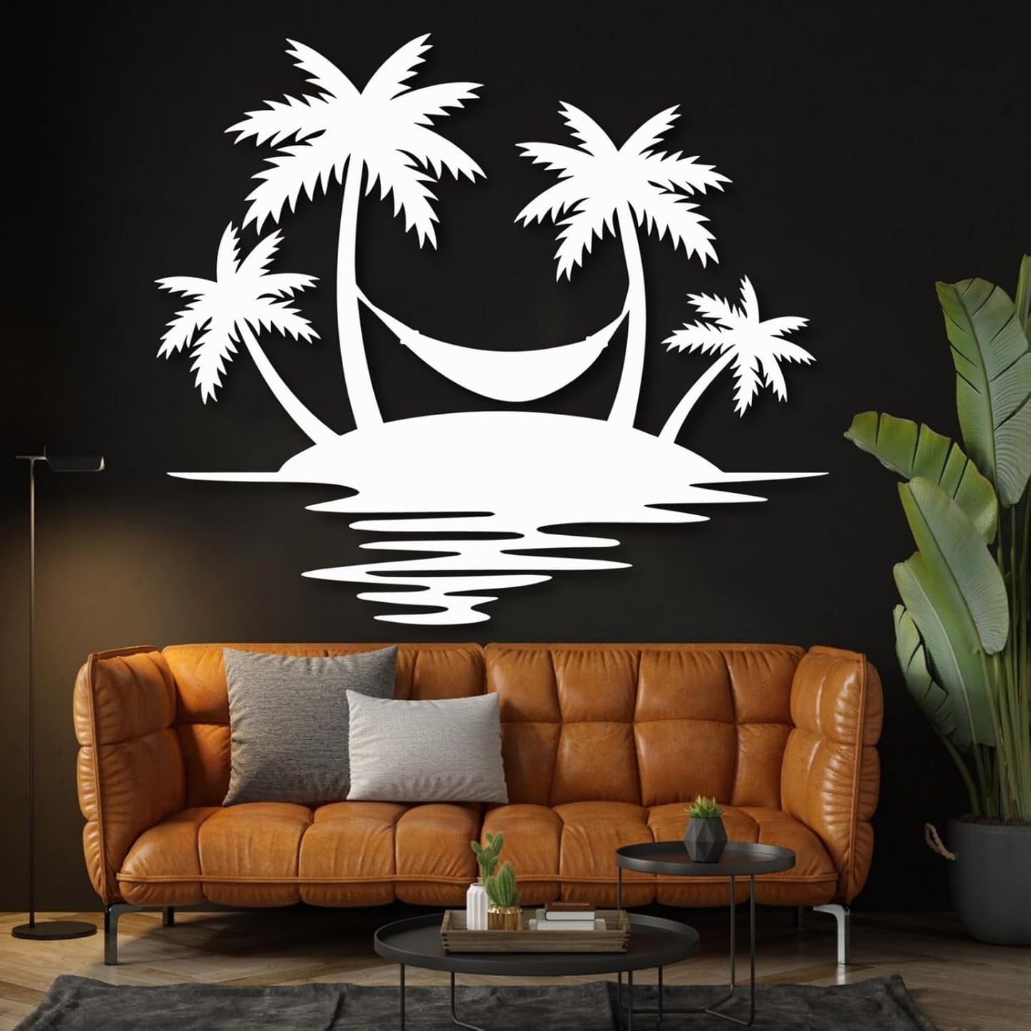 Palm Tree Metal Wall Decor,Palm Tree Outdoor Wall Art,Tropical Palm Tree Wall Decorations for Living Room,Outdoor Wall Decorations for House(35"×31",Black)