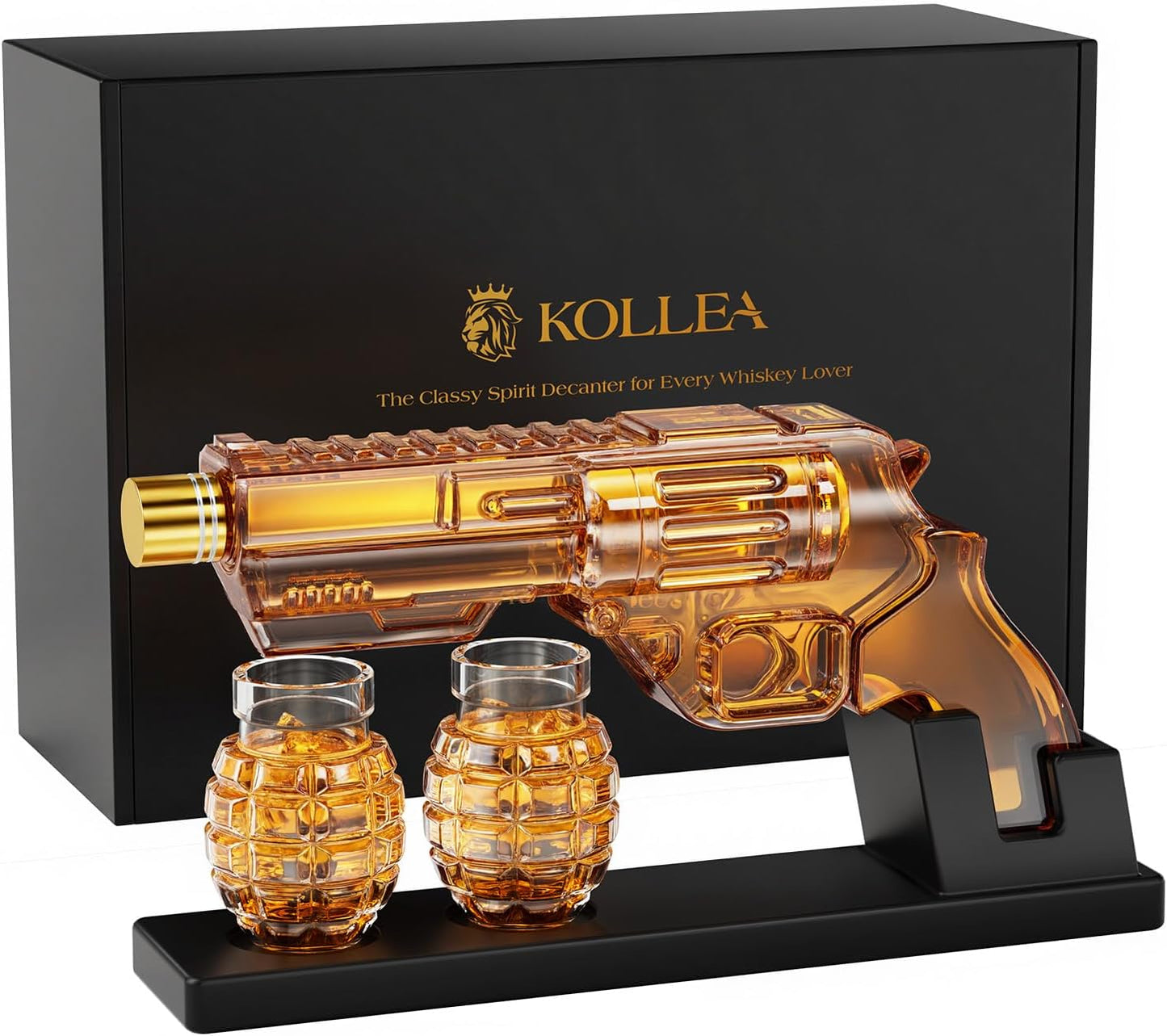 Kollea Whiskey Decanter Set with Grenade-Shaped Shot Glasses, Anniversary Birthday Gifts for Men Who Have Everything, Holiday Whiskey Gifts for Men, Father, Husband, Boyfriend & Military Enthusiasts
