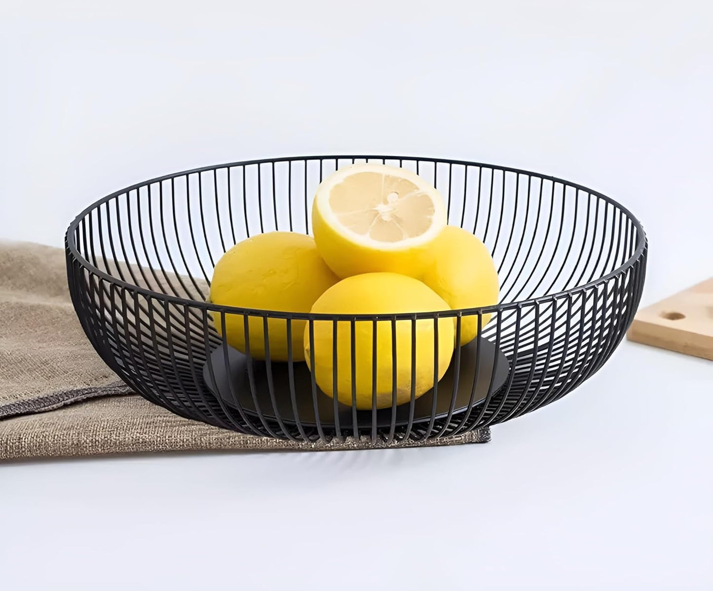 Fruit Bowl for Kitchen Counter, Black Wire Fruit Bowl, Metal Countertop Fruit Basket, 11 Inches Round Holder for Lemon, Banana, Candy, Snack in Office (Round C)