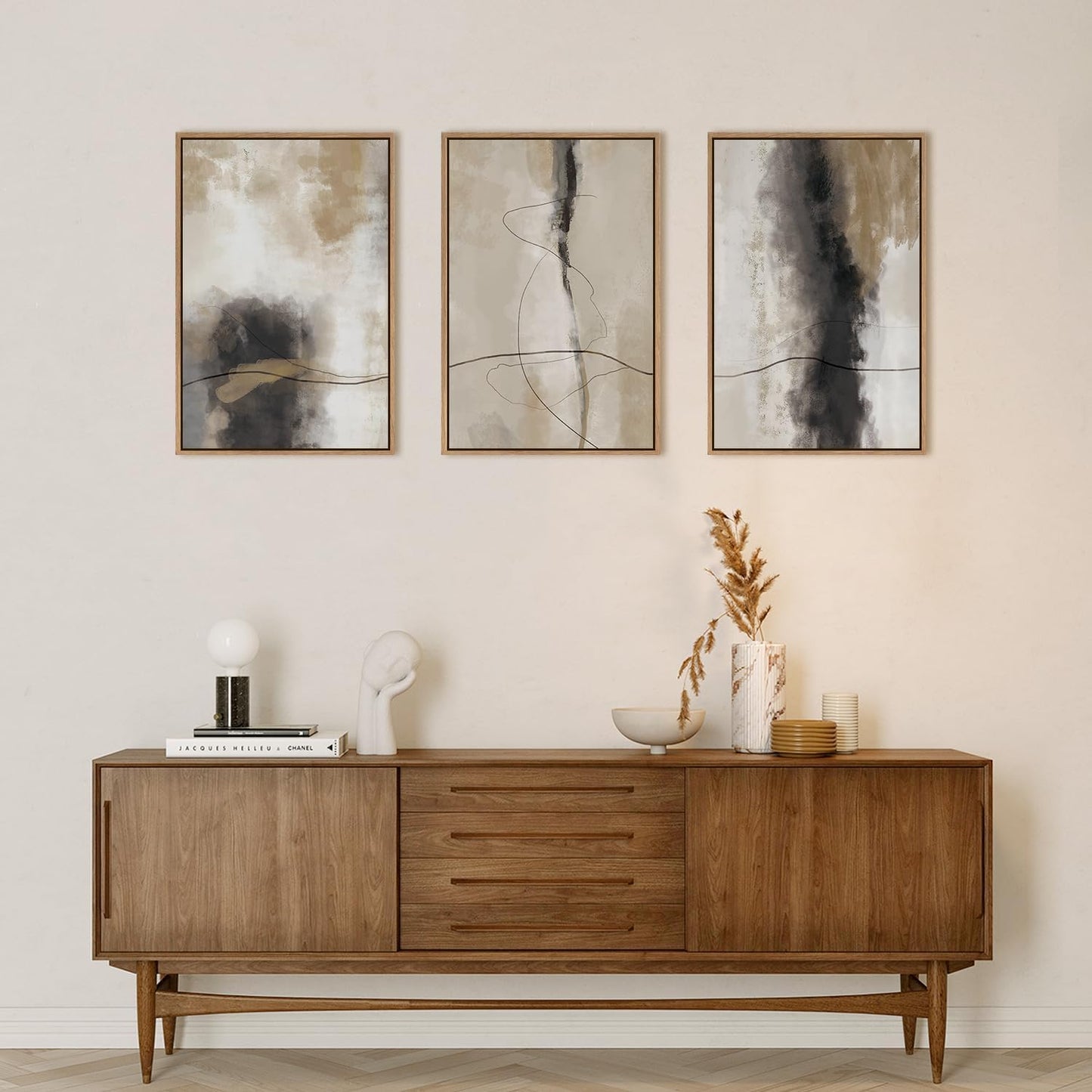 HPINUB Large Modern Abstract Shapes Framed Canvas Wall Art Set,Neutral Black and White Wall Decor,Minimalist Nordic Wall Painting for Living Room,Bedroom,Dining Room,Office -24"x36"x3