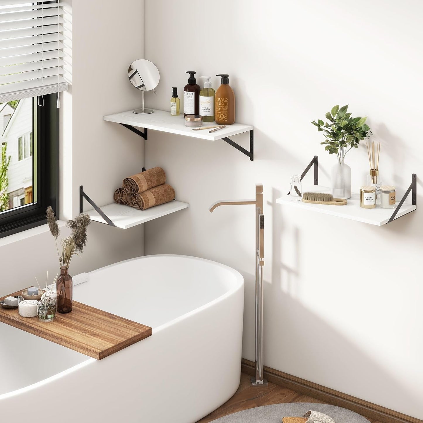 Fun Memories 20 Inch Floating Shelves for Wall, White Bathroom Shelves Set of 2, 12 Inch Deep Wall Shelf for Bedroom, Kitchen, Large Home Decor Shelves Farmhouse Storage Shelf