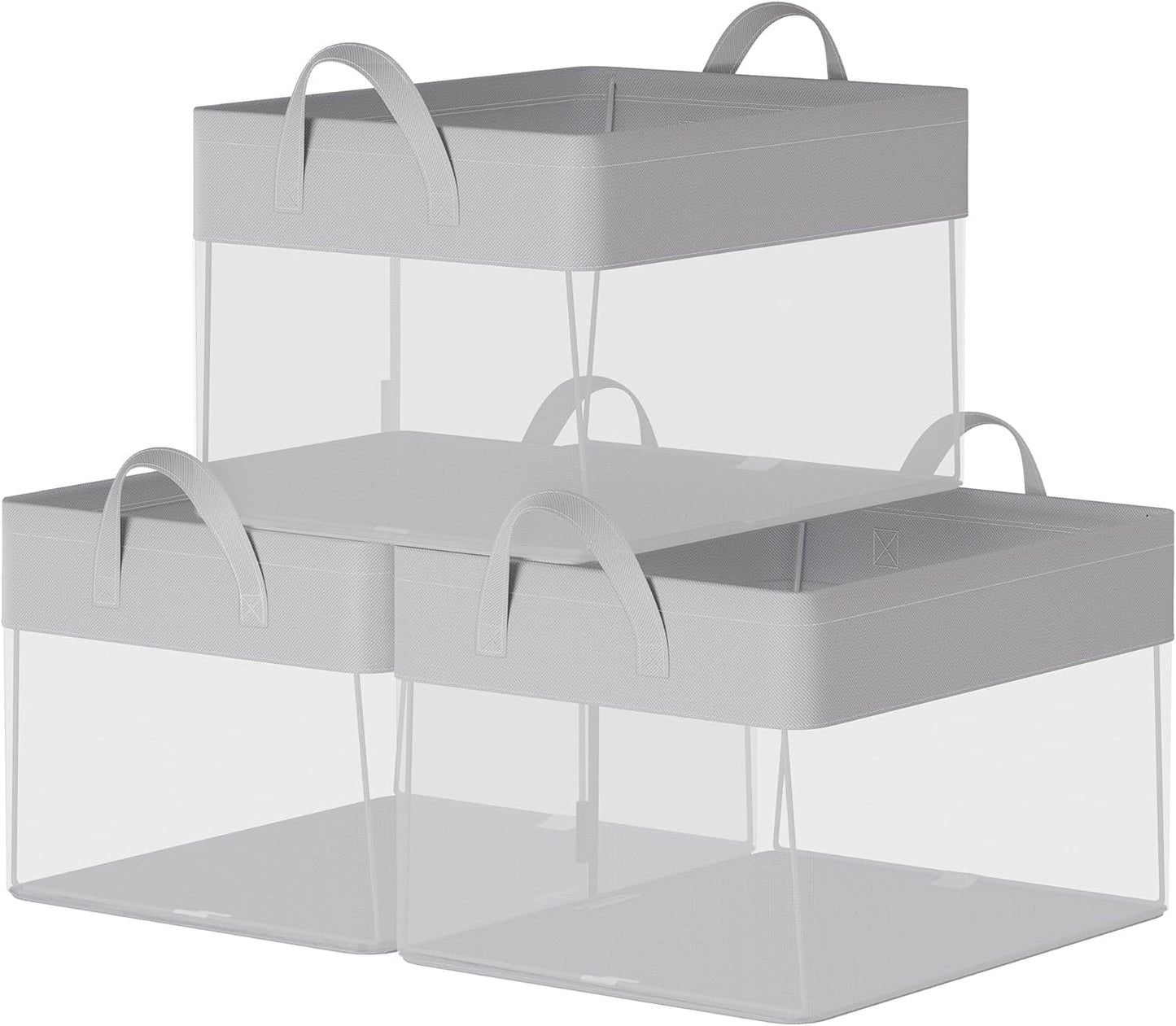 SONGMICS Storage Bins Set of 3, Medium Fabric Storage Baskets, Foldable Organizer with Transparent Nylon Mesh, 15.7 x 11.8 x 9.8 Inches, Handles, for Bedroom, Living Room, Dove Gray URFB940G01