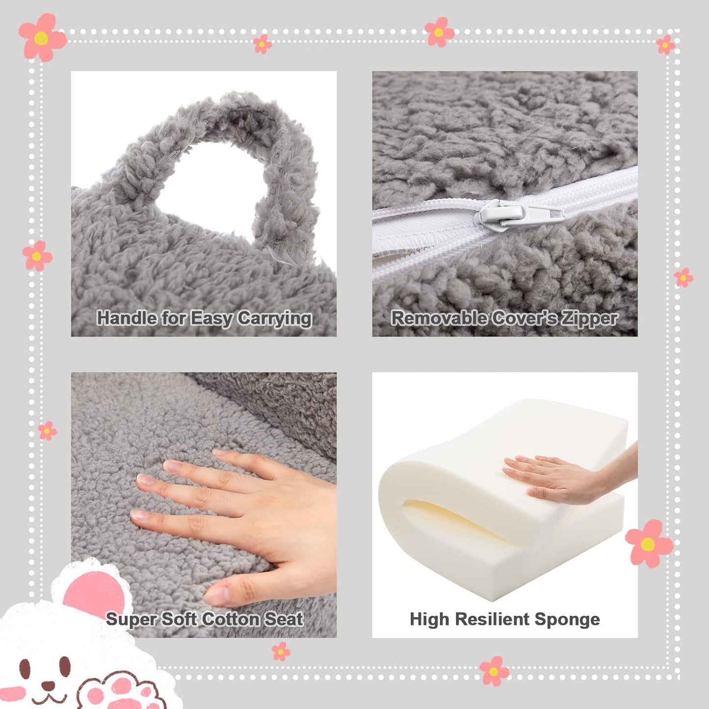 ALIMORDEN Kids Ultra-Soft Snuggle Foam Filled Chair, Toddler Cuddly Sherpa Reading Couch for Boys and Girls, Grey