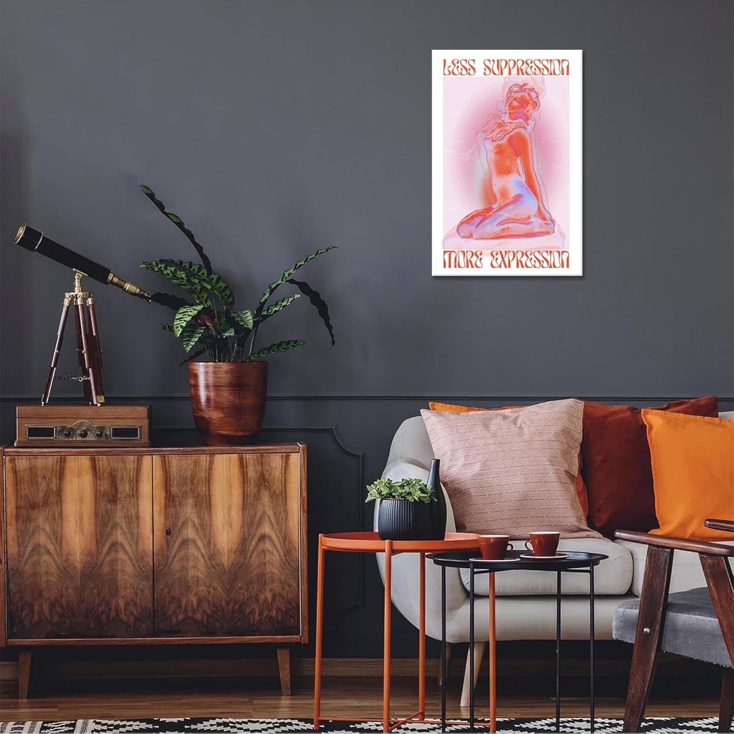 Spiritual Affirmation Art Poster Pink Woman Canvas Wall Art Aesthetic Pictures Sexy Woman Prints Painting Trendy Gradient Aesthetic Wall Decor Living Room Bedroom 12x16in Framed