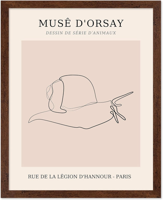 Poster Master Vintage Poster - Retro One Line Snail Drawing Print - Snail Line Art - Minimal Gift for Men, Women, Animal Lover - Abstract Wall Decor for Home, Office, 16x20 Brown Framed