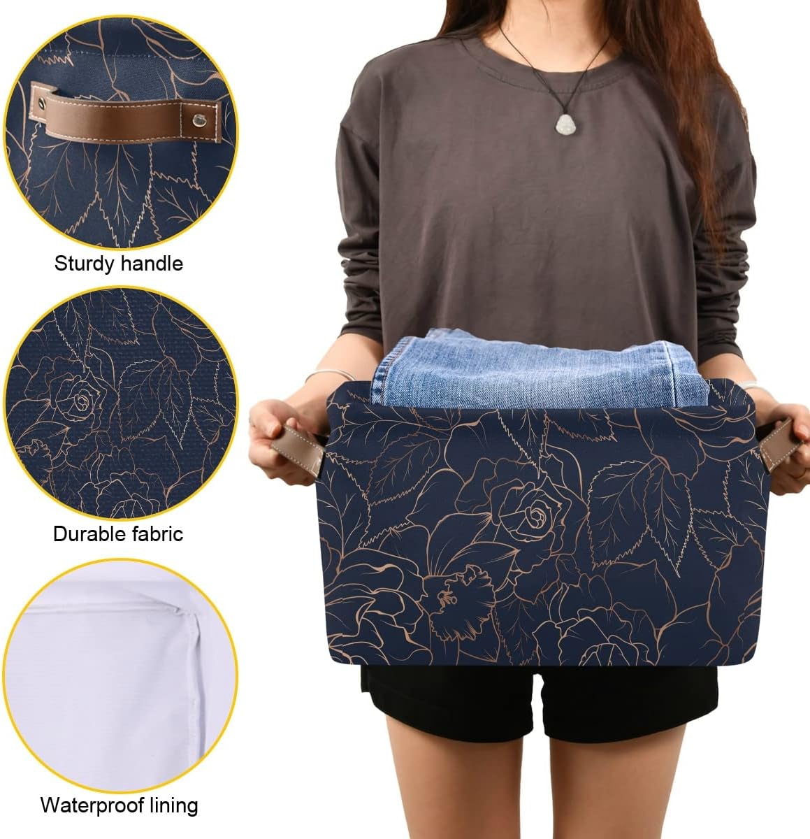 susiyo Foldable Storage Bins Storage Cubes Bin Baskets for Shelves with Handles Decorative Fabric Storage Baskets for Organizing Shelves Closet Nursery Home Toys 1 Pack，Navy Blue