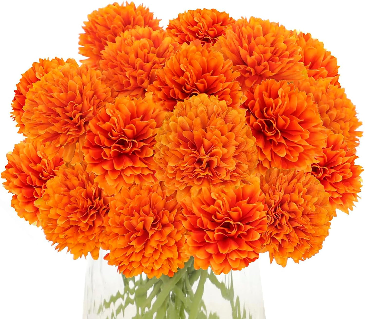 Kimura's Cabin 20Pcs Orange Fake Mums Flowers Artificial Silk Chrysanthemums Faux Ball Flower for Wedding Arrangement Fall Bouquets Home Table Decoration Halloween Decor(Orange)