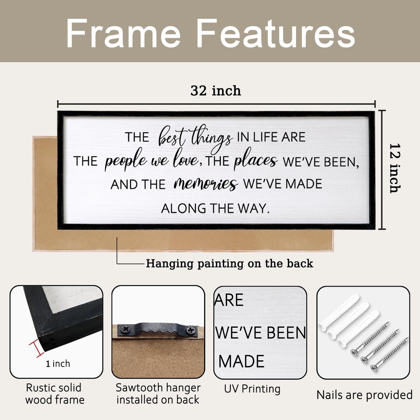 The Best Things in Life Framed Wall Art, 32''×12'' Rustic The Best Things in Life Sign for God Jesus Christ Prayer, Horizontal Holy Inspirational Family Home Decor