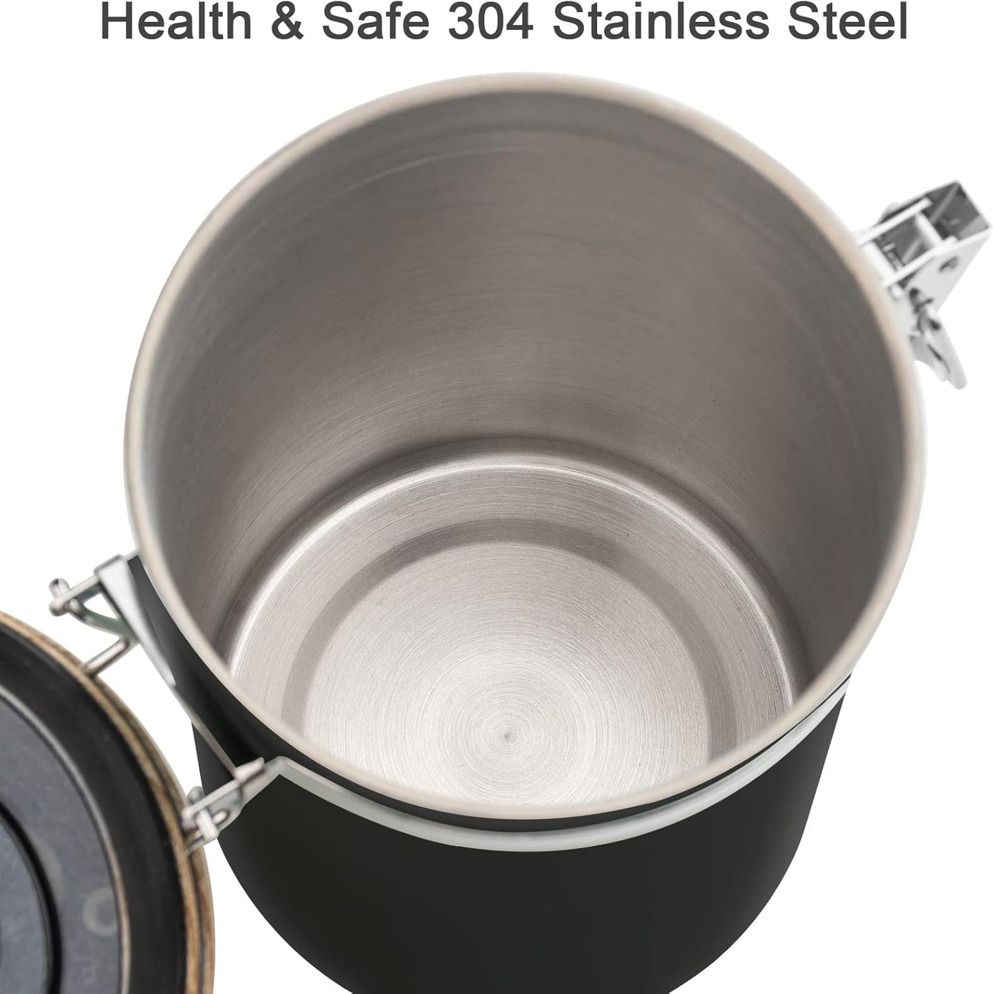 TEDSWAIT Coffee Canisters Airtight Coffee Bean Storage Container Kitchen Stainless Steel Food Storage Container with Scoop Date Tracker & CO2 Valve 61Fl Oz (Black)