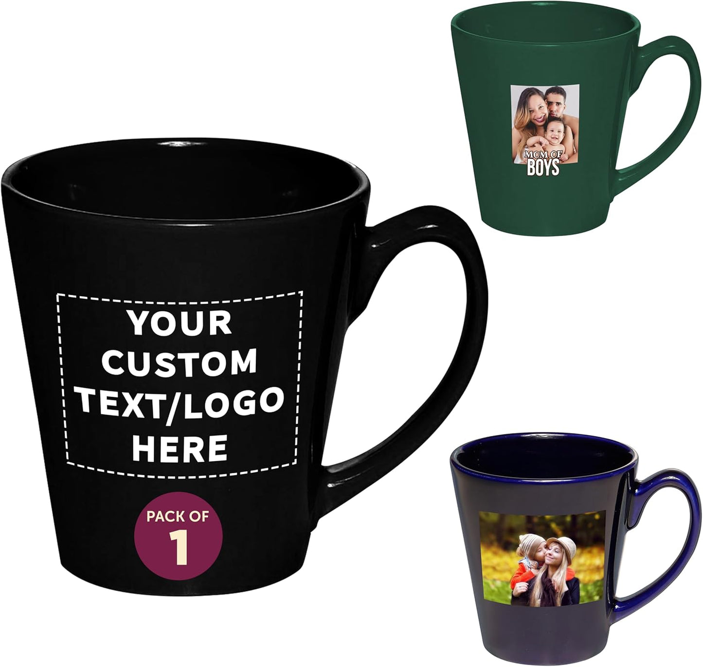 DISCOUNT PROMOS Custom Glossy Ceramic Latte Coffee Mug 12 oz. Set of 1, Personalized Bulk Pack - Perfect for Tea, Espresso, Cappuccino, Hot Cocoa - Black