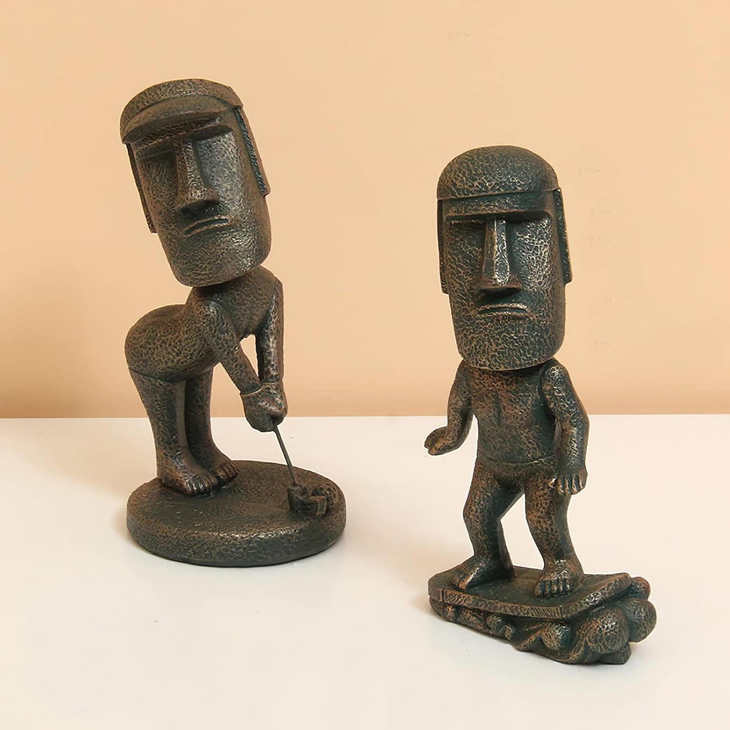 Moai Statue Decor - 6 Inch Easter Island Oranment Resin Stone Decoration for Room Accessories Antique Sculpture for Office Desktop (Surfing)