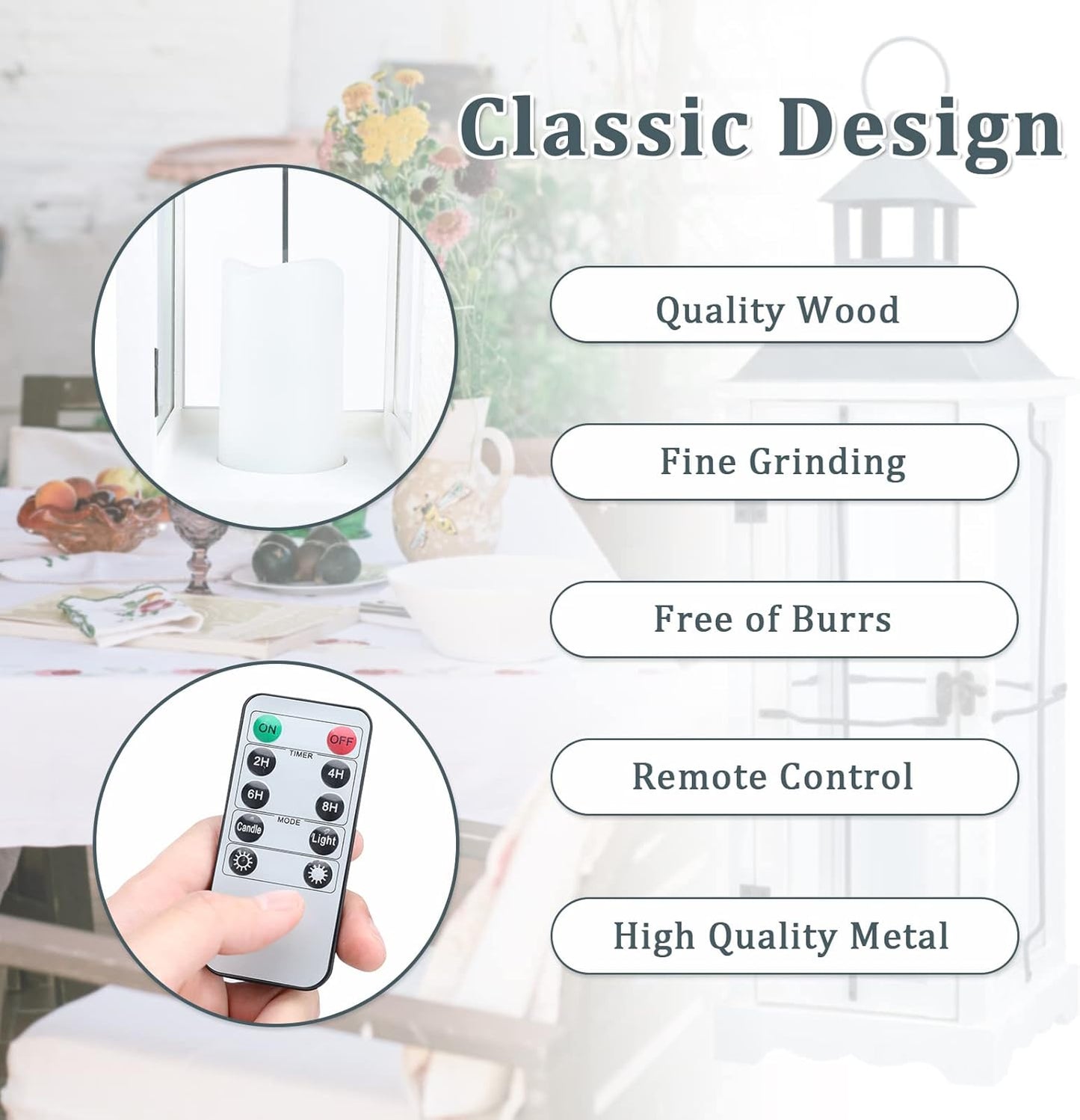 Bdor 2 Pack 26in Farmhouse White Waterproof Wood Metal Decorative Lanterns with Remote Control, Timer, Tempered Glass, Flameless Pillar Candles, Decorative Lanterns for Front Porch, Wedding