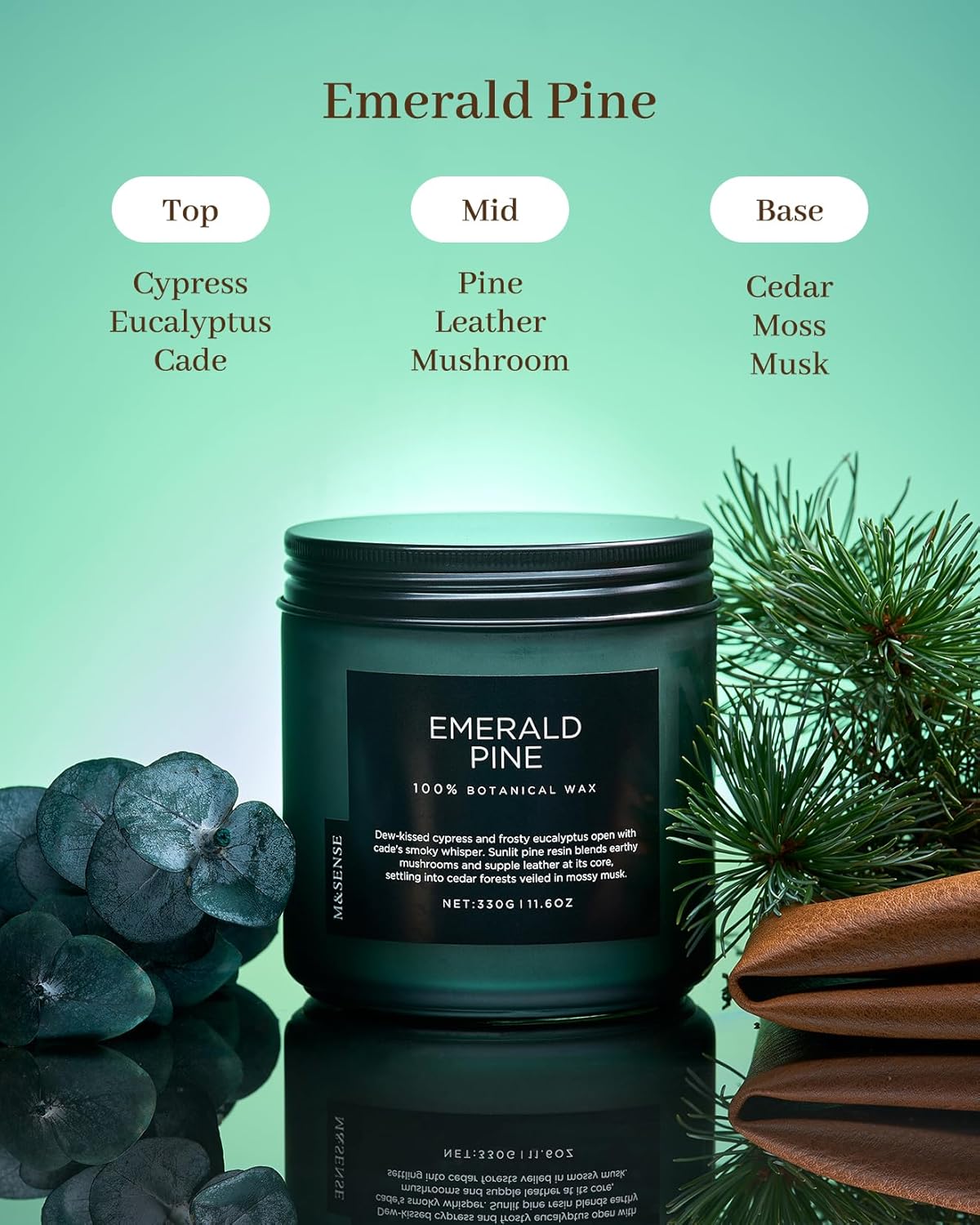 M&SENSE Pine Scented Candles Natural Soy Wax Clean Non Toxic 11.6oz 70 Hours Large Long Lasting Christmas Winter Scented 2 Wicks Candle Gift for Holiday & Family Friends Teachers